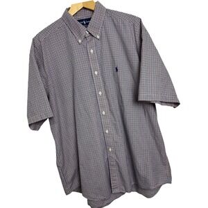 Ralph Lauren Button Down Mens XL Blue Orange Check Blake Short Sleeve Shirt D11